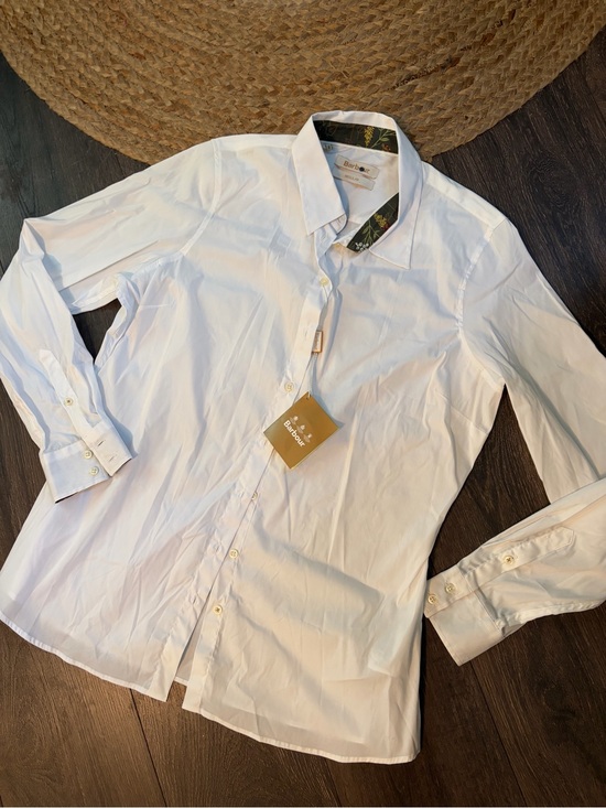 Barbour Tops - NWT Barbour White Long-Sleeve Dress Shirt with Patterned Collar Trim 14
